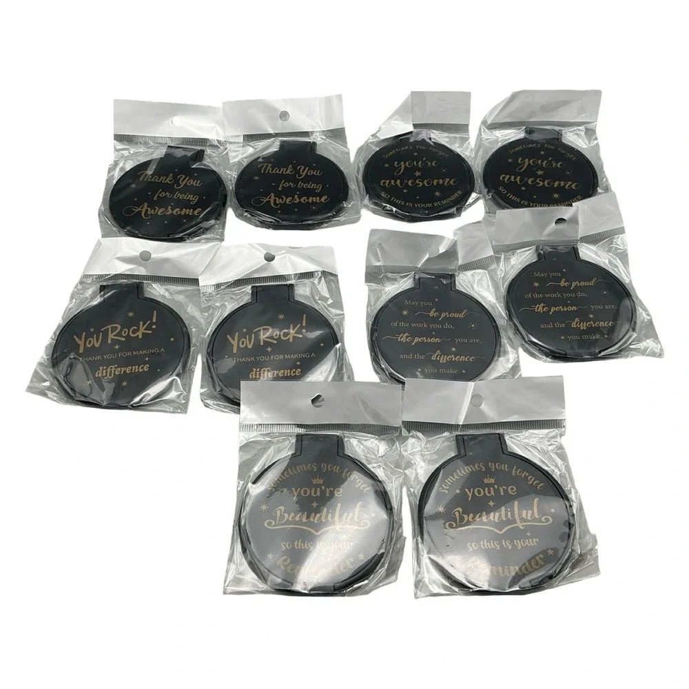 10 Piece Inspirational Compact Mirror Set Black Gold Motivational Quotes